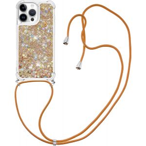 Coque Iphone 16 Pro Max Transparente Paillettes Liquides « Sable Mouvant » Tpu Avec Cordon Réglable 1,5 M - Coins Airbag, Protection Écran Et Caméra - Neuf