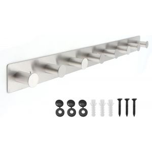 Barre &agrave; crochets en acier inoxydable, crochets &agrave; v&ecirc;tements muraux, crochets muraux &agrave; vis, barre de portemanteau avec 8 crochets (Argent, 8 crochets) - Neuf