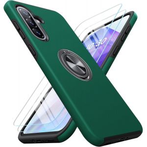 AEFJ-3 en 1 Coque pour Samsung Galaxy A36 5G, avec 2 Verre Tremp&eacute; Vitre Protection, Support en m&eacute;tal avec Anneau Rotatif &agrave; 360 &deg;, Anti-Rayures, Anti-Chocs Housse de t&eacute;l&eacute;phone, &Eacute;tui Samsung A36 5G, - Neuf