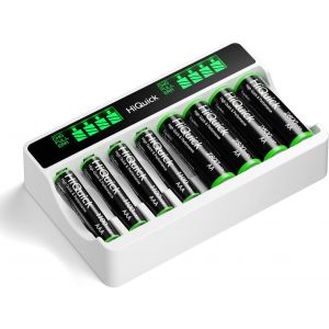 Chargeur de Piles AA/AAA Ni-MH/Ni-CD 8 Slots - avec 4PCS Piles Rechargeables AA 2800mAh & 4PCS AAA 1100mAh, Chargeur Rapide Intelligent avec Port USB, &Eacute;cran LCD et Surveillance par Emplacement - Neuf
