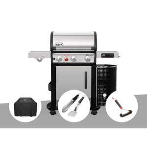 Barbecue gaz Spirit Premium SPX-335 GBS + Housse + Kit ustensiles Premium 2 pi&egrave;ces + Brosse de nettoyage en forme de T - Weber - Neuf