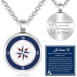 Trahoo-Cadeau Saint Valentin Homme, Collier Homme En Acier Inoxydable 316l Avec Gravure Je T'aime Cadeau Amour Copain Petit Ami Mari Couple Anniversaire/Mariage/Noël - Neuf