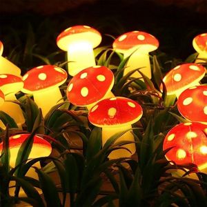 AIOU-Guirlandes Lumineuses Led En Forme De Champignon,3 M,20 Led,Blanc Chaud,Décoration Champignon,Pour L'Intérieur Et L'Extérieur,Pour Noël,Halloween,Mariage,Fête - Neuf