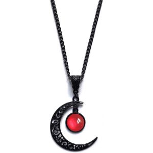 Kal-Collier Gothique En Alliage Fonc&eacute; Avec Pendentif En Forme De Lune Et Cristal Noir - Accessoires D'halloween Pour Femmes Et Hommes - Neuf