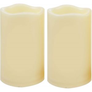 Lot De 2 Bougies Piliers Led Sans Flamme Étanches À Piles Avec Minuterie Vacillante En Résine Plastique Pour Lanterne, Terrasse, Jardin, Décoration D'intérieur, Fête, Mariage - 7,6 X 10,2 Cm - Neuf