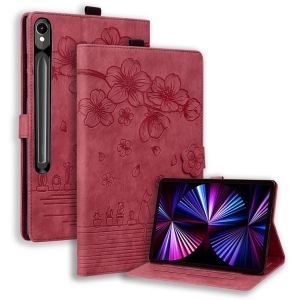 &Eacute;tui en cuir emboss&eacute; de chat cartoon Sakura pour Samsung Galaxy Tab S10 FE+, Rouge - Neuf