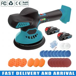 Polisseuse sans fil pour voiture, 6 vitesses variables, 2 x 3.0AH Battery vitesse maximale de 6000RPM, poign&eacute;e amovible pour le pon&ccedil;age, le polissage et le cirage des v&eacute;hicules automobiles et marins. - Neuf