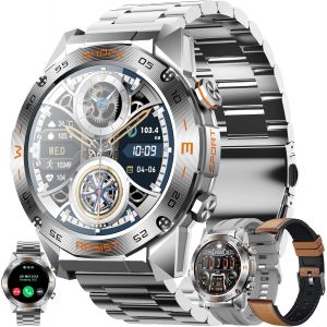 1,46¿ Amoled Montre Connectée Homme Avec Appel Bluetooth, 5atm Smartwatch Avec 100+ Modes Sportifs Tracker D'activité, Sommeil, Spo2, Smart Watch Pour Ios Android (Argenté) - Neuf