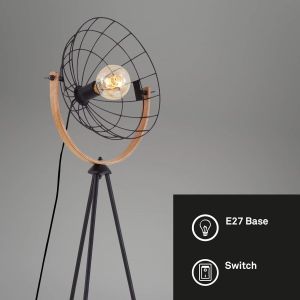 Subzonal-Leuchten - Lampadaire, Lampe Sur Pied, Lampe De Studio R&eacute;tro, Vintage, 1x E27, Max. 40 Watts, Incl. Interrupteur De C&acirc;ble, Noir-Bois, 595x1490mm (Lxh), 1385-015 - Neuf
