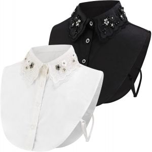 Col Chemisier Amovible Femme - 2 Pi&egrave;ces D&eacute;tachable Faux Col Dickey, Demi Chemises Collier (Blanc, Noir) - Neuf