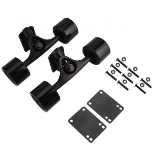 Lot De 2 Trucks De Skateboard Avec Coussinets De Rehaussement Pour Roues De Skate (Arbre Noir, Roue Noire) - Neuf