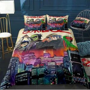 Parure De Lit Hip-Hogorillaz, Housse De Couette Pour Lit Double, Motif Groupe De Musique Gorillaz, Housse De Couette Pour Lit Double, Motif Dessin Anime, Pour Enfants, Pour La Maison - Neuf