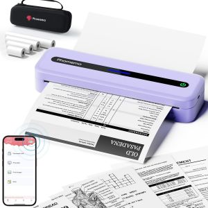 CHECARZHN--NO1-M832 Imprimante Portable, Imprimante Thermique Sans Encre Compatible Avec Phone Via Bluetooth, Windows/Macos Via Usb, Avec Mallette De Transport Et 4 Rouleaux De Papier, Violet - Neuf