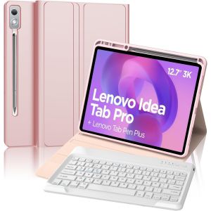 EPKH-Coque Clavier pour Lenovo Idea Tab Pro 2025 - Clavier Magn&eacute;tique Bluetooth sans Fil AZERTY &Eacute;tui avec Pen Holder, Rose - Neuf