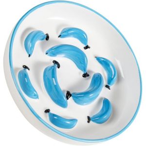 Cmws-Gamelle Anti Glouton Chat C&eacute;ramique - Gamelle Chat Pour Alimentation Lente Aux Couleurs Vives - Bol Nourriture Chat Anti Vomissement - &Eacute;cuelle Pour Chat Avec Labyrinthe Interactif - Bleu - 16 X - Neuf