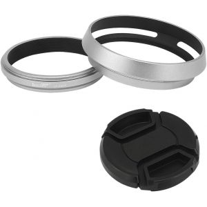 LH-X53W Pare-soleil 3 en 1 avec bague d'adaptation et capuchon &agrave; clipser pour appareil photo Fujifilm X100VI Fuji FinePix X70 X100 X100S X100T X100F X100V Argent&eacute; Remplace Fujifilm LH-X100 - Neuf