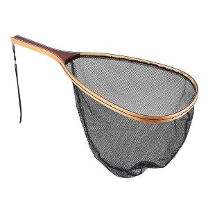 P&ecirc;che &Agrave; La Mouche &Eacute;puisette Manche En Bois Poign&eacute;e D'atterrissage En Nylon Truite Maille Poisson Capture Lib&eacute;ration Pelle Fishi - Neuf