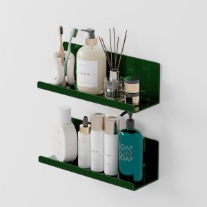 Lot de 2 &eacute;tag&egrave;res murales en acrylique sans per&ccedil;age - Blanc - 30 cm - &Eacute;tag&egrave;re de cuisine et salle de bain - Vert - Neuf