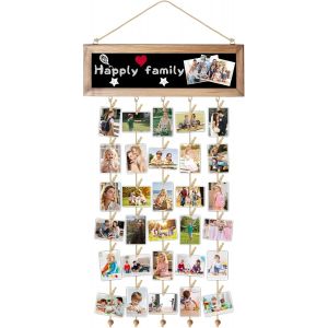 KALANKA-Pele Mele Photo Mural, Porte Photo Mural avec Tableau Et 30 Clips en Bois, Cadre Photo Pele Mele Mural pour Photos, Cartes Postales, Peintures - Neuf