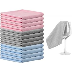 KGABERY-Lot De 12 Chiffons De Nettoyage En Microfibre Non Pelucheux Et Ultra Fins Pour Fenêtres Et Vitres (Gris,Rose Et Bleu) 25x25 Cm - Neuf
