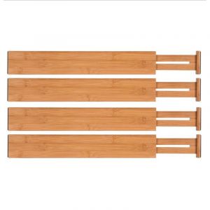 Lot De 4 Séparateurs De Tiroir En Bambou, Organiseur De Tiroir Réglable, Organisation Extensible Pour Cuisine, Bureau, Chambre, Commode Et Salle De Bain - Neuf
