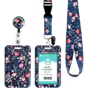 KALANKA-Porte Badge Tour de Cou avec Porte-cartes, Cordon Strap Neck avec Swivel Lobster Clasp -Pour Porte Badges d'Identification,Clés,Caméra,Téléphone Portable (Pink Blue Flower) - Neuf