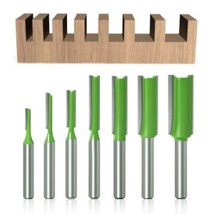7Pcs 3mm 4mm 5mm 6mm 8mm 10mm 12mm 6mm Tige Droite Bits de Routeur, Directement Bits de Routeur, pour le Bois de Carbure de Tungstène Carbure de Menuiserie, Outil, Simple Double Flûte Droite - Neuf