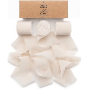 Ruban En Mousseline De Soie Beige 3,8 Cm X 19,2 M, Fait Main Avec Franges, Ruban Effiloch&eacute; Pour Invitations De Mariage, Bouquets De Mari&eacute;e, Cadeaux Emballages, Bricolage - Neuf