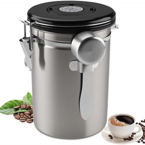 CMWS-Boite a Cafe Hermetique En Acier Inoxydable, 1,8 L Bo&icirc;te &agrave; Caf&eacute; &eacute;tanche &agrave; l'air Avec Suivi De La Date et Bouilloire De Mesure Pour La Farine, Les Haricots, Le Th&eacute;, Les C&eacute;r&eacute;ales et Le Sucre - Neuf