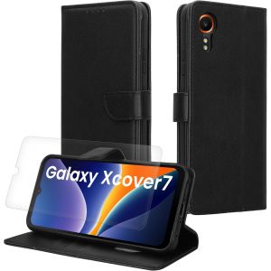 JGD-Coque Portefeuille Compatible avec Samsung Galaxy Xcover7 Coque - Coque avec Porte-Cartes Protection RFID et Film &Eacute;cran en Verre Tremp&eacute; - Noir - Neuf