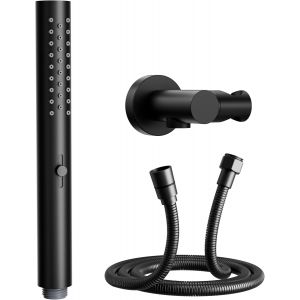 Pommeau de Douche,Avec deux modes de jet (pluie et grand d&eacute;bit),Buse en silicone facile d'entretien,Forme ronde Pommeau Douche Anti Calcaire,Noir,Pomme de douche &agrave; main + flexible + support - Neuf