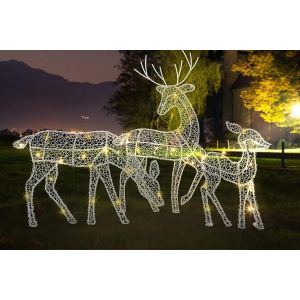Lot de 3 d&eacute;corations de No&euml;l en forme de rennes 3D avec lumi&egrave;res LED pour jardin et maison - Neuf
