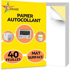 40 x A4 Papier Autocollant Imprimante Mat, 297mm x 210mm Feuille Autocollante Imprimante A4 Feuilles Adhesives Papier Autocollant Imprimable feuille A4 Autocollante imprimable - Neuf