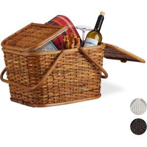 Ulteronixshop-Panier de Pique-Nique &agrave; Couvercle Tress&eacute; Tissu Anses Grande Corbeille Transport Fait Main Rotin Brun Miel, 25 L - Neuf