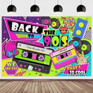 MEVRONISSHOP-D&eacute;coration Fond F&ecirc;te d'anniversaire des Ann&eacute;es 90, Retour aux Ann&eacute;es 90 Banni&egrave;re avec Corde de Suspension, 90 F&ecirc;te D&eacute;coration Photographie Fond pour Photographie, 210 x 150 cm - Neuf