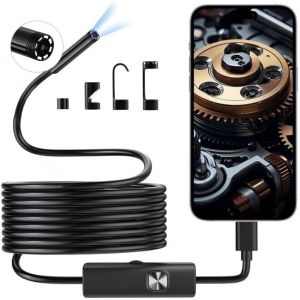 MEVRONISSHOP-Camera Endoscopique 1920P HD - 8 LED R&eacute;glables, Endoscope &Eacute;tanche IP67, sans WiFi C&acirc;ble Semi-Rigide de 5 m - Camera Inspection Compatible Android/iOS, pour R&eacute;paration Auto & Plomberie - Neuf