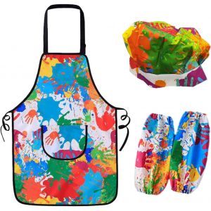 KALANKA-Tablier imperméable 1 pièce avec 1 paire de manches et 1 casquette - Tablier de peinture réglable pour enfants - Pour travaux manuels, pâtisserie, cuisine, Mélange de couleurs, 60 - Neuf
