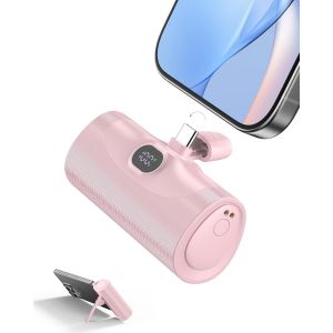 Mdy-Batterie Externe Usb C 5000mah, 20w Power Bank Mini, Powerbank Avec Écran Led, Iphone 16/15 Series Batterie Externe Charge Rapide, Chargeur Portable Compatible Samsung, Usb C Phones Etc (Rose Bon - Neuf