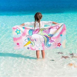 Kal-Serviette De Plage Licorne Pour Enfants - 76 X 150 Cm Serviettes De Bain Arc-En-Ciel Pour Filles Couverture De Plage Absorbante Sans Sable Séchage Rapide Piscine Serviette De Douche - Neuf