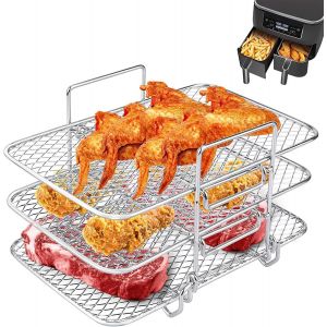 Grille de friteuse à air à 3 couches, en acier inoxydable, grille de cuisson à 3 couches, grille de déshydratation amovible, accessoires pour friteuse à air double panier, friteuse à air, four - Neuf