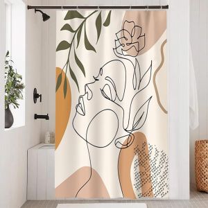 Tianyi-Rideau Douche Anti Moisissure, Rideau De Douche Orange 120x200cm Visage Abstrait Femme Rideaux De Baignoire Tissu Lavable Imperméable Polyester Rideaux Salle De Bain Avec 8 Crochets - Neuf