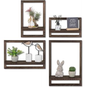 Etagere Murale Bois Étagère Murale Étagère Flottante Lot de 4 Décoration Murale Petite Tablette Murale Salle de Bain Cuisine Retro Brown - Neuf