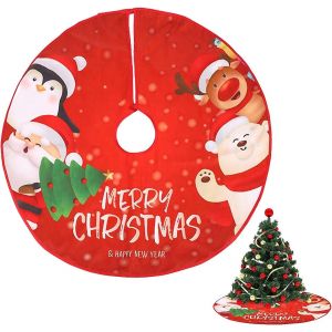 Jupe de sapin de No&euml;l 35 pouces, tapis de sapin rouge imprim&eacute; &laquo; Joyeux No&euml;l et Bonne Ann&eacute;e &raquo; - Neuf