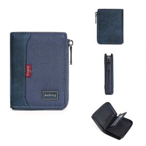 HUED-Baellerry RFID Simple court hommes portefeuilles &agrave; glissi&egrave;re marque de luxe porte-carte homme portefeuille porte-Photo monnaie poche homme sacs &agrave; main-Blue - Neuf