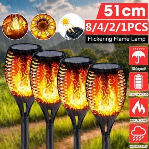 Lampes Torches Solaires D'ext&eacute;rieur &Agrave; 12 Led Avec Flamme Dansante - 8/4/2/1 Pi&egrave;ces - Neuf