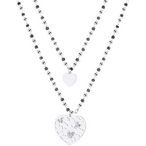 Kal-Collier Avec Pendentif En Forme De C?ur/Lune Et Étoile Pour Femme, Double Couche, Plaqué Or Rose, Chaîne En Acier Inoxydable Avec Cristal Noir - Neuf