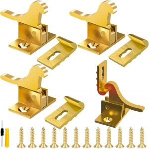 ChenQuanSarl-Lot De 4 Serrures De Porte Coulissante À 90 ° - Pour Porte Coulissante Intérieure - En Laiton - Avec Outil D'Installation - Neuf
