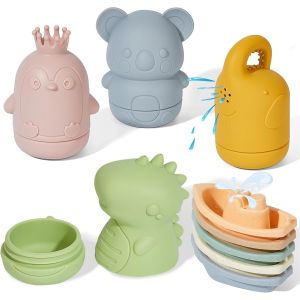 KAL-Jouet De Bain Bébé, 9 Pièces Jouet Bébé En Silicone, Animaux Jouets Flottants Pour Enfants, Jouet De Baignoire Pour Le Bain Piscine La Plage San Bpa - Neuf