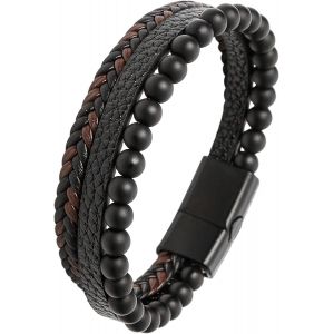 Eryi-Bracelet Cuir Homme, 21cm Bracelet Tressé Et Perle, Bracelets Oeil De Tigre Pour Homme, Bijoux Cadeau Pour Hommes Papa, Avec Boîte - Neuf