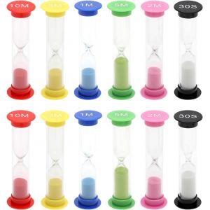 Checarzhn--No1-Lot De 12 Sabliers Colorés Pour Enfants, 6 Couleurs Pour Dents, À Dents, Minuterie De Douche, Sablier Coloré 30 S, 1 Min, 2, 3, 5 Et 10 Minutes Pour Jeu, Salle De Classe, Bureau À Domi - Neuf